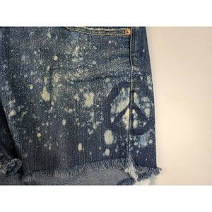 Womens Hipster Jean Shorts SZ 10 Cut Off Blue Bleach Peace Sign